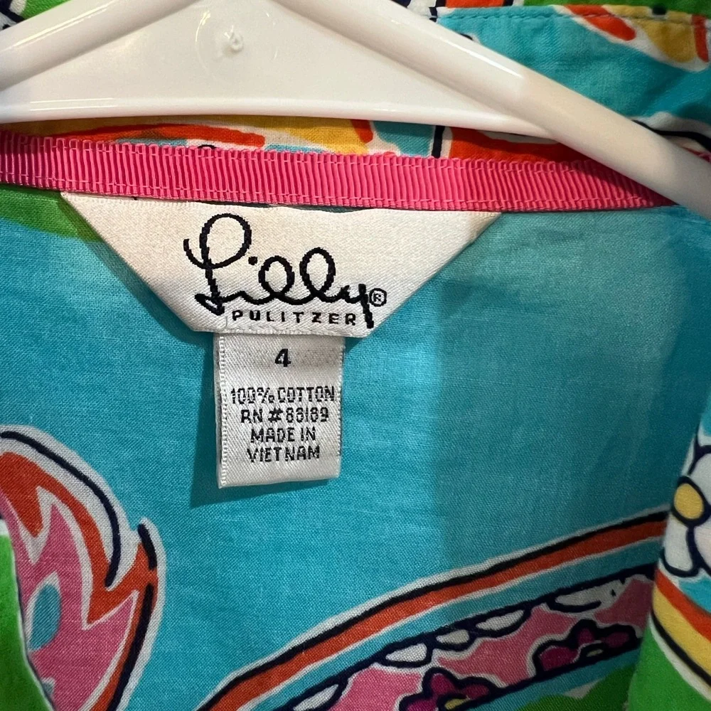 Lilly Pulitzer Colorful Paisley Print Button Front Top Size 4 - Picture 2 of 4